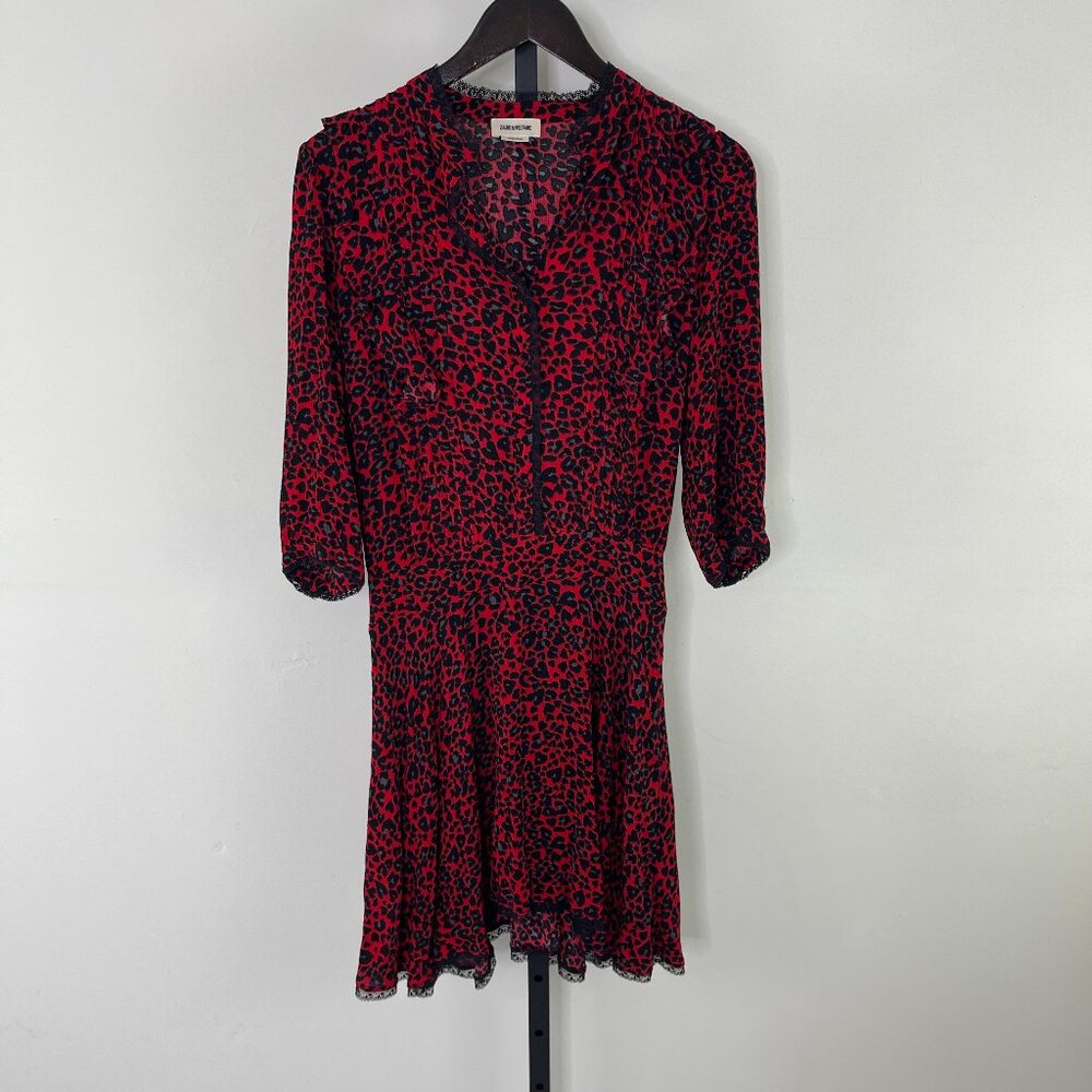 Zadig & Voltaire Red and Black Leopard-Print Mini Dress